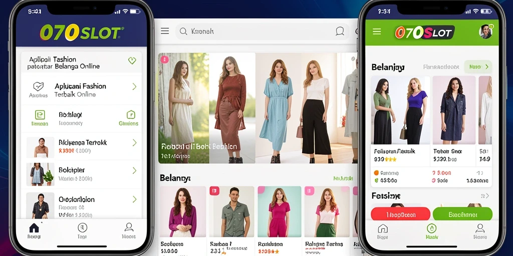 Antarmuka menarik aplikasi 070SLOT untuk belanja fashion.