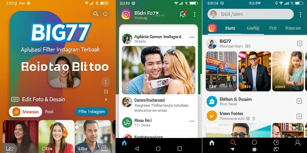 Antarmuka aplikasi BIG77 dengan beragam filter Instagram yang menarik.
