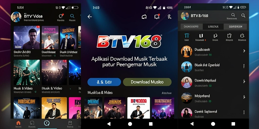 Screenshot aplikasi BTV168 menunjukkan antarmuka yang sederhana dan fungsional untuk Download Musik.