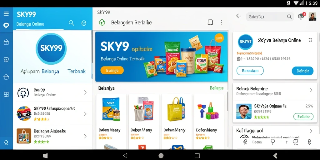 Tampilan antarmuka aplikasi belanja online SKY99 yang menarik dan sederhana.