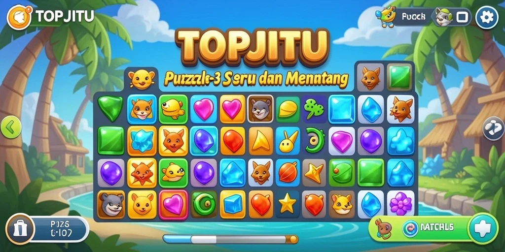 Tampilan antarmuka menarik dari game Puzzle Match-3 TOPJITU.